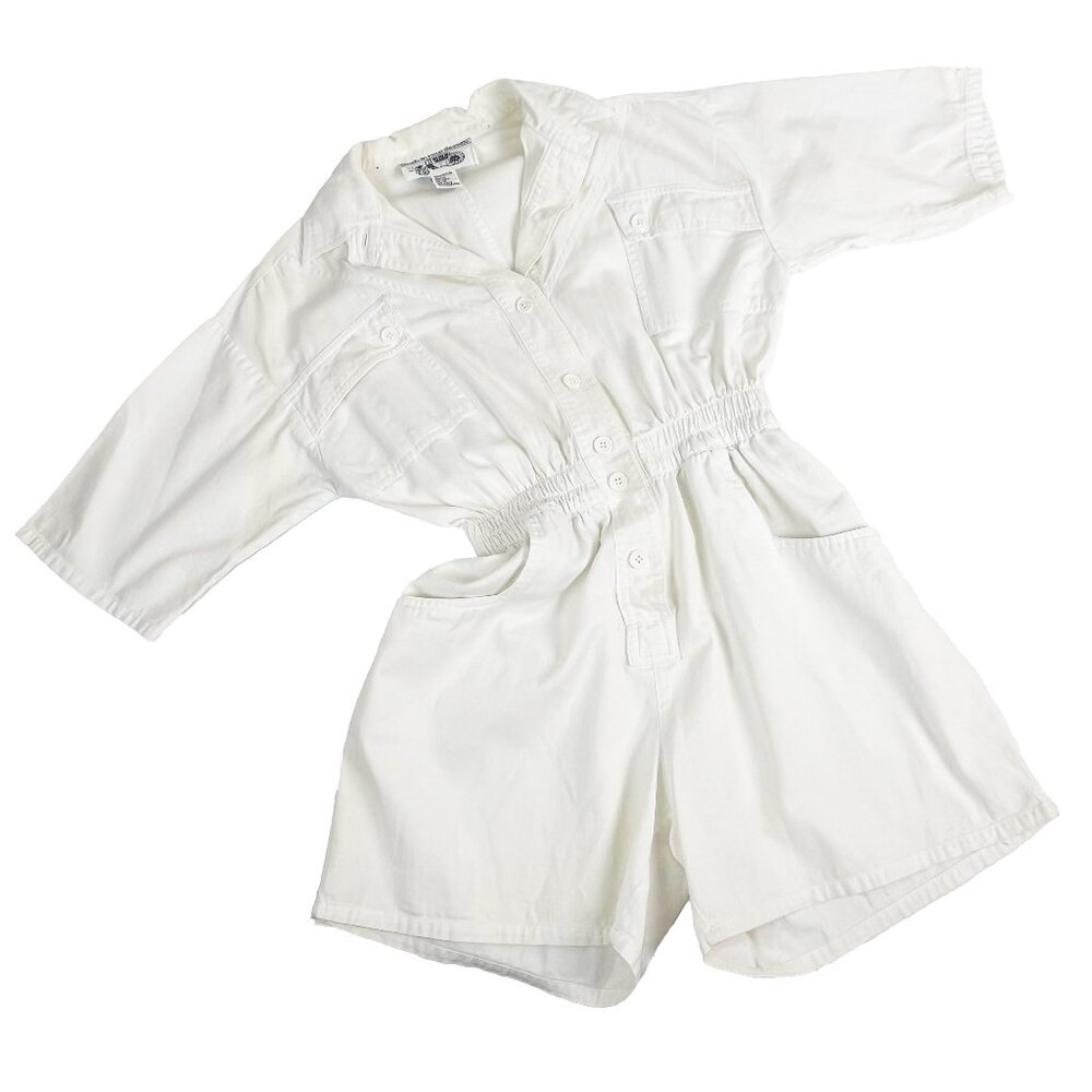 Coach in Four Seasons Short Sleeve, Short Pant Cream Romper w/ Gathered Waist